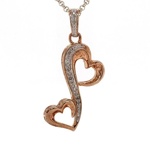 3 PC Sterling w/ Rose Gold Plate & .18ctw Diamond Heart Necklace/Earrings 134 - Picture 4 of 10